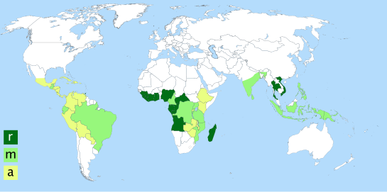 Coffee cultivation by type of coffee: r Coffea canephora m Coffea canephora and Coffea arabica a Coffea arabica