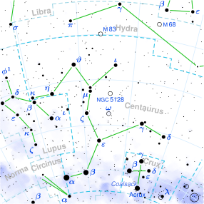 Localizarea stelei η Centauri