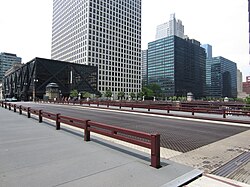 View of bridge from sidewalk on southeast corner