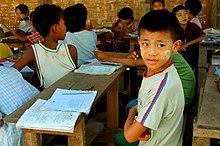A middle school classroom in Myanmar in 2007 Classroom, Myanmar.jpg