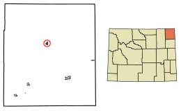 Location of Hulett in Crook County, Wyoming.