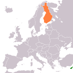 Карта с указанием местоположения Кипра и Финляндии
