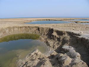 Sinkholes at Mineral Beach, Dead Sea, West Bank