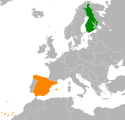 Map indicating locations of Finland and Spain