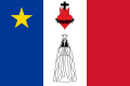 Une version alternative du drapeau de l'Acadie, comprenant une image de la Vierge Marie et d'une sacré-cœur dans la bande blanche.