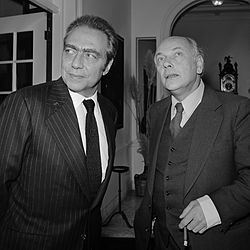 President of the European Commission Francois-Xavier Ortoli and Prime Minister Joop den Uyl at the Catshuis on 22 October 1973 Francois-Xavier Ortoli en Joop den Uyl (1973).jpg