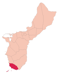 Location of Merizo within the Territory of Guam.