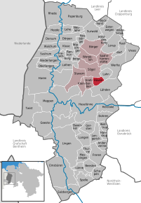 Poziția Hüven pe harta districtului Emsland