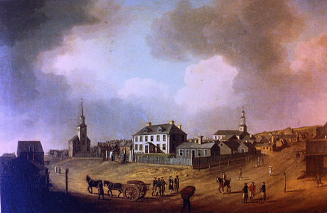 Halifax c. 1762, per Dominic Serres. L'Església de St Matew es troba a l'esquerra