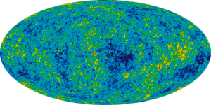 Nine-year WMAP image (2012) of the cosmic microwave background radiation across the universe. Ilc 9yr moll4096.png