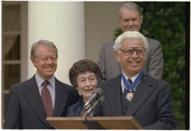 Arthur Goldberg speaking at his ceremony where he was awarded the Medal by President Jimmy Carter, 1978