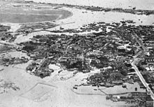 Aerial photograph of the Kallang Airport and Kallang Basin, taken in 1945 shortly after the Japanese surrender. The Kallang Basin of this era covered a much larger area. Kallang Airport and Basin area 1945.jpg