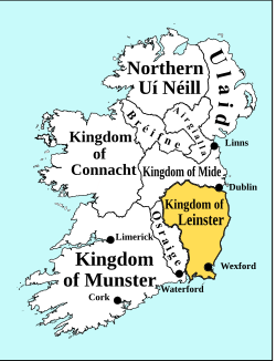 A map of Leinster in the 10th century, with boundaries accounting for the loss of Osraige.