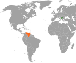 Map indicating locations of Kosovo and Venezuela