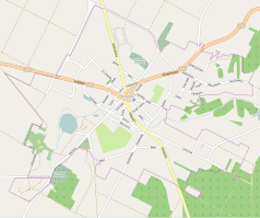 Mapa konturowa Krynek, w centrum znajduje się punkt z opisem „Cerkiew parafialna”