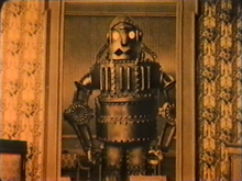 Italian film The Mechanical Man (1921), a movie which shows a battle between robots L'uomo meccanico 1.png