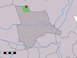 The village (dark red) and the statistical district (light green) of Ommerschans in the municipality of Ommen.