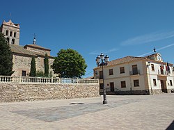 The main square of Migueláñez with the Town Hall and the Nuestra Señora de la Asunción Church