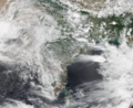تصویر ماهواره‌ای خلیج بنگال در فصل باران‌های موسمی.
