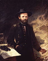 Aquarelle représentant Grant en uniforme militaire avec un chapeau et tenant un cigare