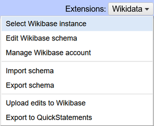 Screenshot of the OpenRefine Select Wikibase interface menu