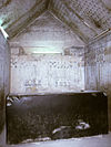 The black basalt sarcophagus of Unas in the funerary chamber of his pyramid