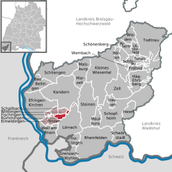 Elhelyezkedése Baden-Württemberg térképén