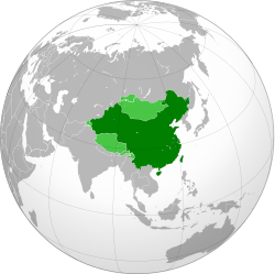 Land controlled by the Republic of China (1946) shown in dark green; land claimed but uncontrolled shown in light green.