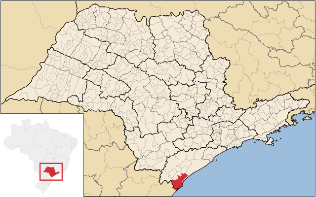 Localização da Estância Balneária de Cananéia em São Paulo