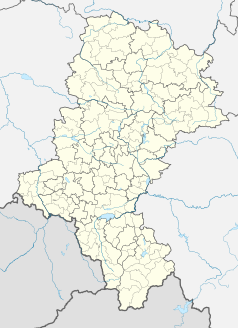Mapa konturowa województwa śląskiego, u góry znajduje się punkt z opisem „Częstochowa”