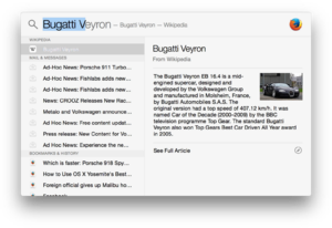 В центре внимания OS X Yosemite, показывающая статью в Википедии