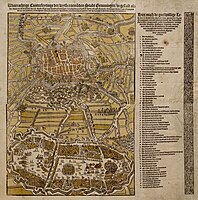 Een andere kaart uit ca. 1594 van het beleg met de belangrijkste schansen.