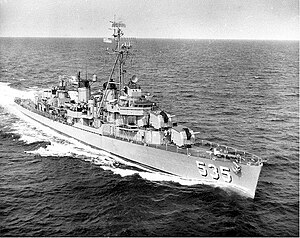 USS Miller (DD-535) underway at sea, c. the early 1960s.