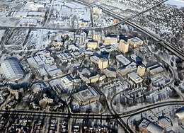 Vue aérienne des bâtiments de l'Université de Calgary