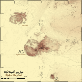 Carte topographique du jebel Uweinat (au centre).