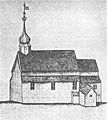 Mosviks tidligere kirke tegnet av Gerhard Schøning i 1774