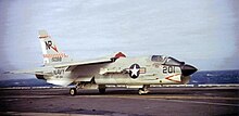 A VF-24 F-8J returning to Hancock in the Gulf of Tonkin. F-8J VF-24 CVA-19.jpg