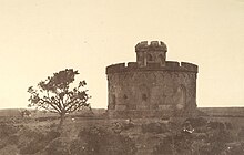 The Flagstaff Tower, Delhi, where the British survivors of the rebellion gathered on 11 May 1857 1858 Delhi flag tower.jpg