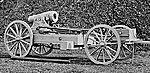 A 21 cm mortar on a 4 wheeled cart.