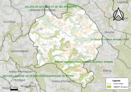 Carte des ZNIEFF de type 2 sur la commune.