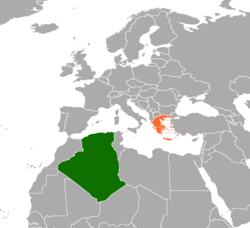 Карта с указанием местоположения Алжира и Греции