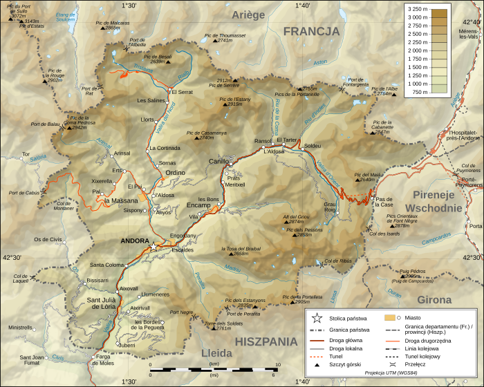 Mapa topograficzna Andory
