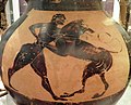 Heracles luchando con el león de Nemea, ánfora ática de figuras negras, siglo VI a. C.