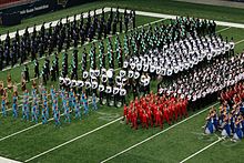 Rosemount High School Marching Band Assembling for the Awards Ceremony in St. Louis, Missouri, October 2006 - 7th Place of 51 bands BANDSTLOUIS.JPG