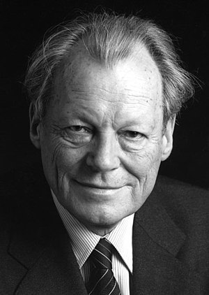 Black-and-white portrait photograph of Willy Brandt in a suit and tie