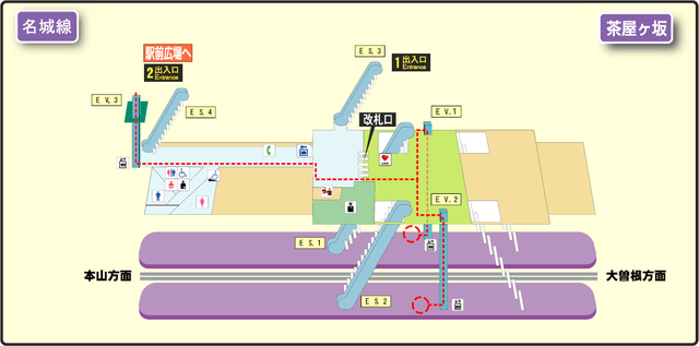 Chayagasaka station map Nagoya subway's Meijo line 2014.png