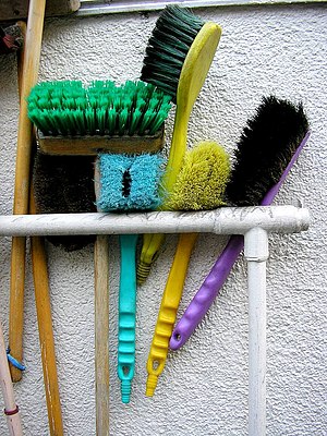 A number of cleaning brushes.