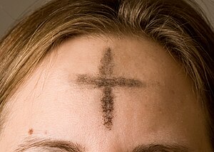 Ashes imposed on the forehead of a Christian o...