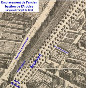 Emplacement de l’ancien bastion de l’Ardoise sur plan Turgot de 1734