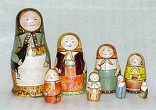 Recursive dolls: the original set of Matryoshka dolls by Zvyozdochkin and Malyutin, 1892 First matryoshka museum doll open.jpg